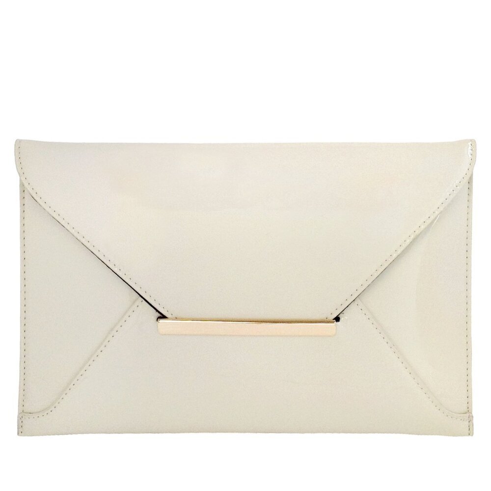 4112 Patent Leather Envelope Clutch Bag – Satin Lined Zipper Pocket, Gold